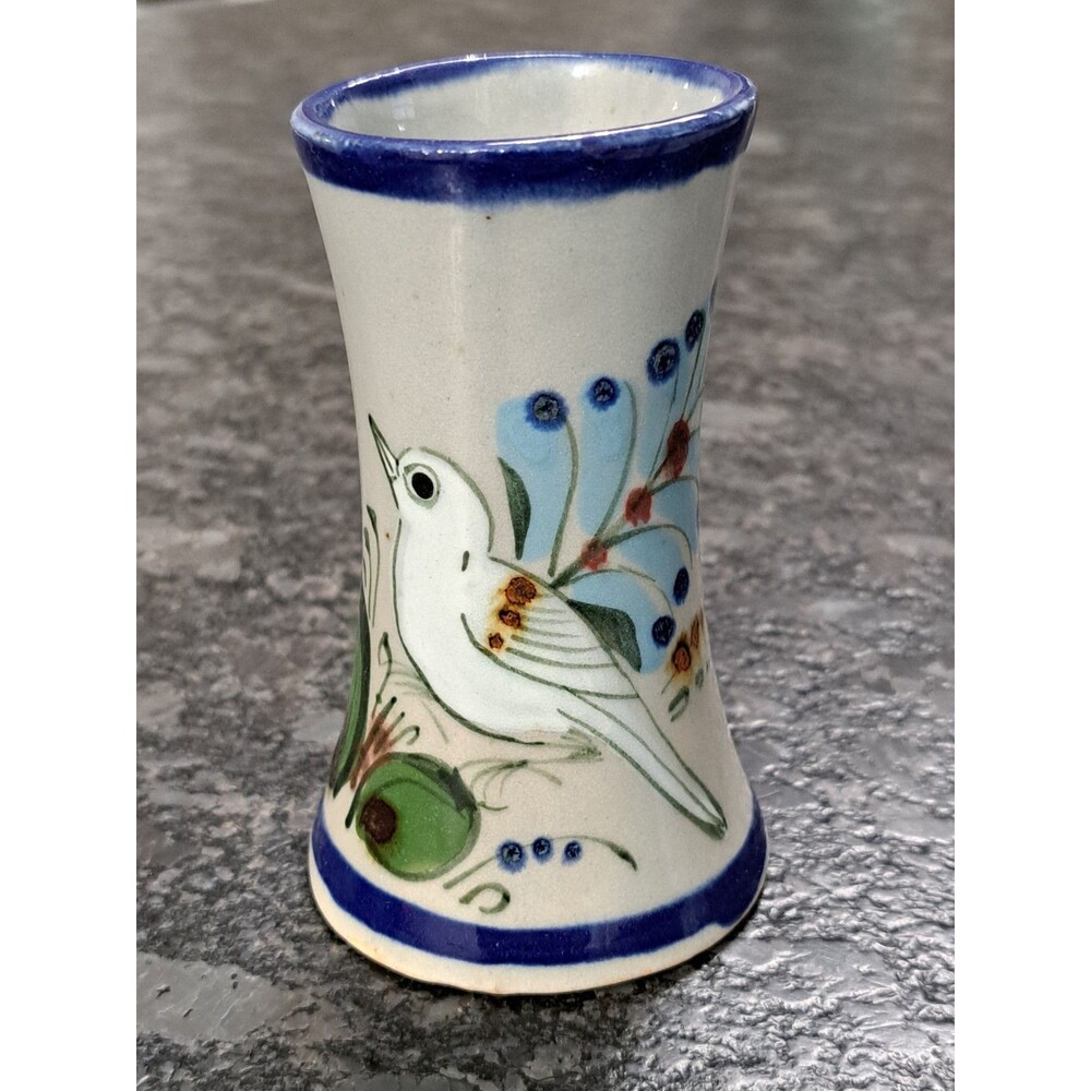 VTG Ken Edwards Tonala Mexican Studio Pottery Painted Bird Ceramic Bud Vase